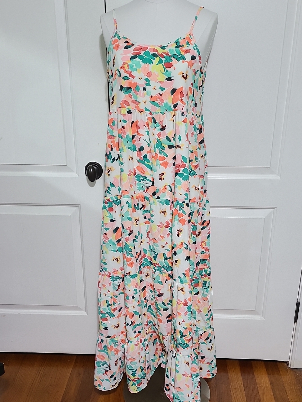 NWOT Tiered Colorful Floral Maxi Dress With Adjustable Straps